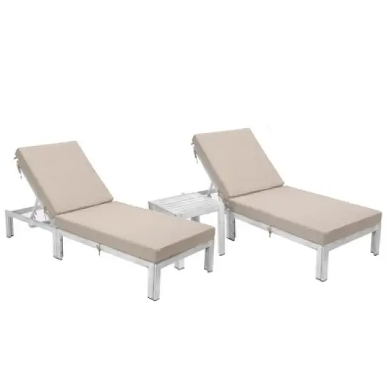LeisureMod Chelsea Modern Outdoor Chaise Lounge Chair Set of 2 in Weathered Grey Frame with Side Table &ndash; Patio, Poolside, Balcony, and Garden Seating image {12}