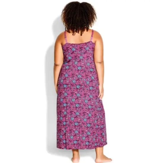 Women's Plus Size Lace Trim Maxi Sleep Dress - purple | AVENUE image {1}
