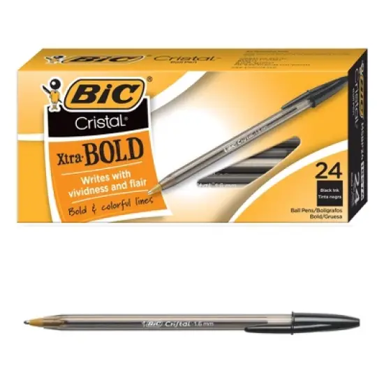 BIC Cristal Xtra Bold Ballpoint Pens, Bold Point (1.6mm) For Vivid and Dramatic Lines, Black Ink, 24-Count Pack, Perfect Ink Pens image {5}