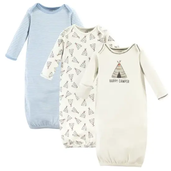 Touched by Nature Baby Boy Organic Cotton Long-Sleeve Gowns 3pk, Blue and Gray, 0-6 Months image {1}