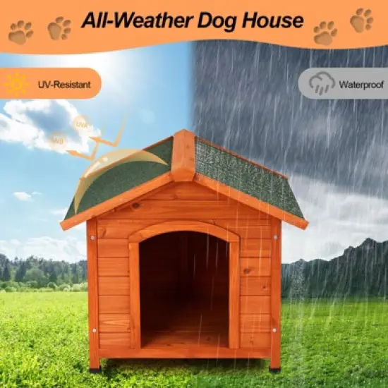 phiestina Wooden Feral Dog House, 32"x34.5"x29.5", with Food Bowl & Storage Bucket for Indoor/Outdoor Use image {9}