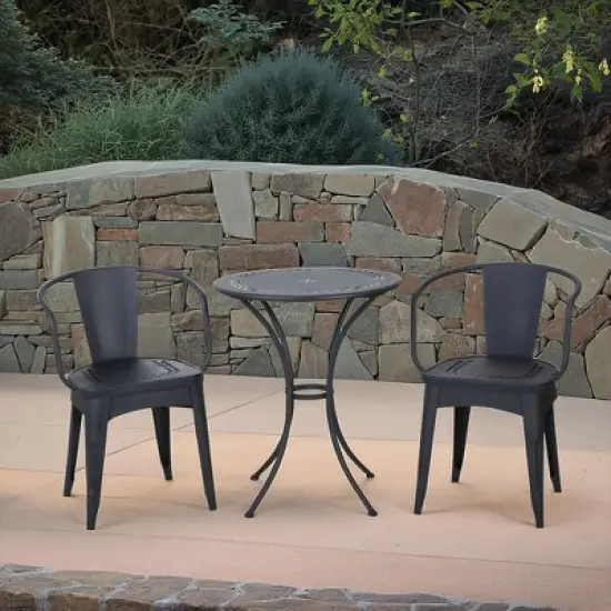 Christopher Knight Home Tisha Outdoor Modern Iron 3 Piece Bistro Set with Curved Open Backrest image {8}