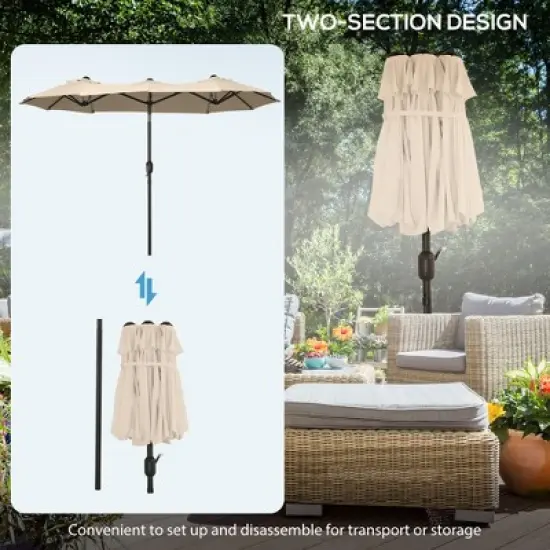 NicBex 9.5FT Double-Sided Patio Umbrella,Outdoor Patio Umbrella with Push Button Tilt & Crank,12-Rib Outdoor Market Umbrella for Pool,Garden image {4}