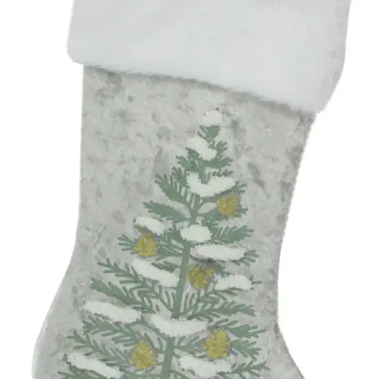 Northlight 20" Snow Covered Green Tree Gray Christmas Stocking with White Cuff image {2}