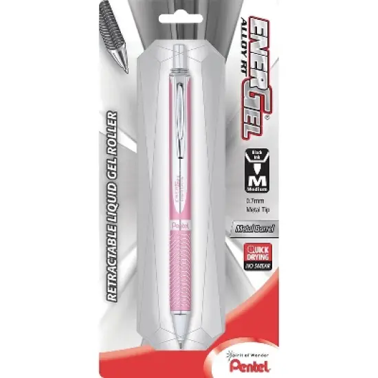 EnerGel Alloy Retractable Gel Pen Pink Barrel Medium Point Black 357082 image {2}