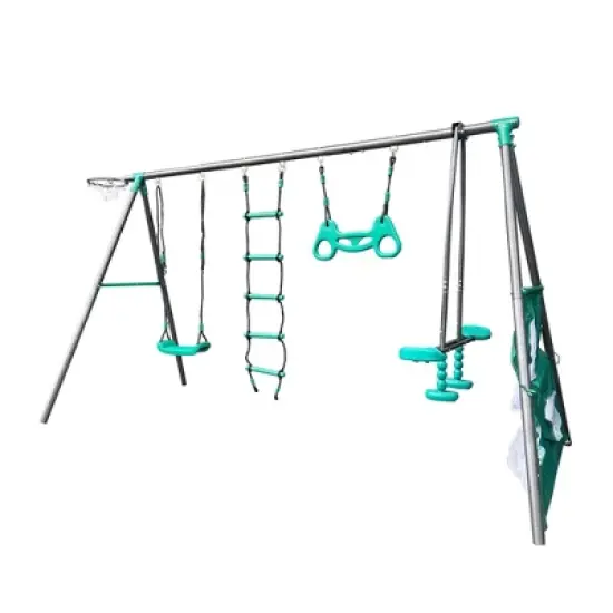 Gulches Blackish green interesting four function swingset with face to face metal plastic safe swing seat 550lbs for outdoor for age 3-8years image {3}