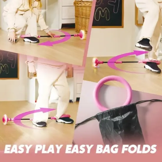 Joyfy Pink Ankle Skip Ball for Kids, Skip  Toy with Flashing Lights for Kids Indoor & Outdoor Play, Sports Toy, Birthday Gifts for Kids 3 4 5 + image {3}