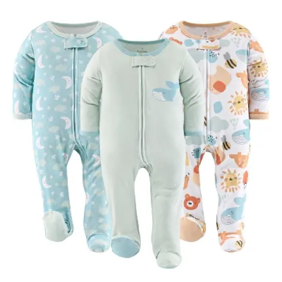 The Peanutshell Sunshine Neutral Footed Baby Sleepers for Boys or Girls, 3-Pack image {6}