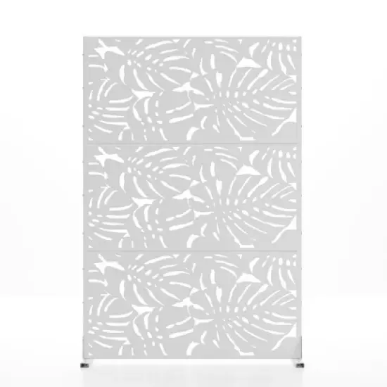 PexFix 72 in. x 47 in. Outdoor Metal Privacy Screen Garden Fence in Leaf Pattern in White image {2}