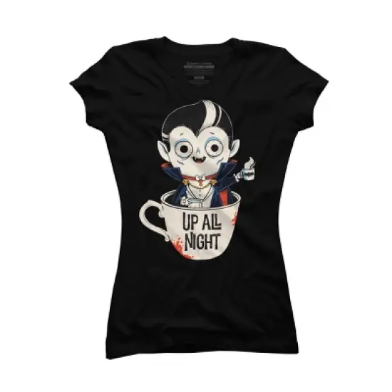 Junior's Design By Humans Dracula and coffee By ppmid T-Shirt image {3}