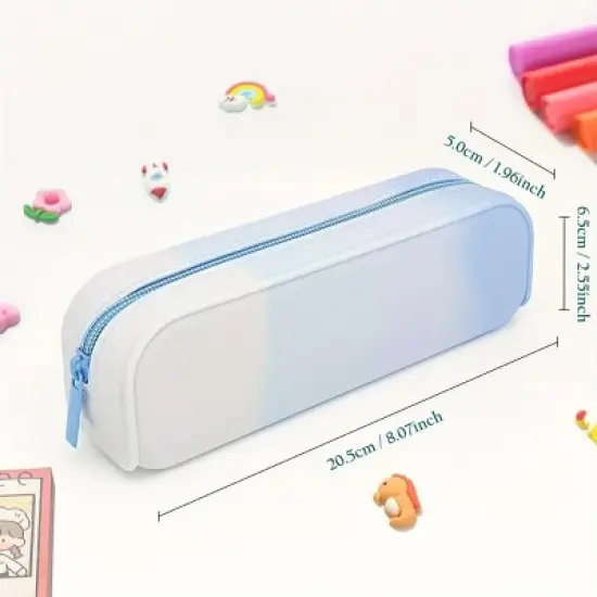 INFURNIC Pencil Cases Kids Large Capacity Waterproof Zipper Pouch Extra Big Pencil Bag for School Supplies Art Tools, Blue, 8.3"*2.8"*0.5" image {1}