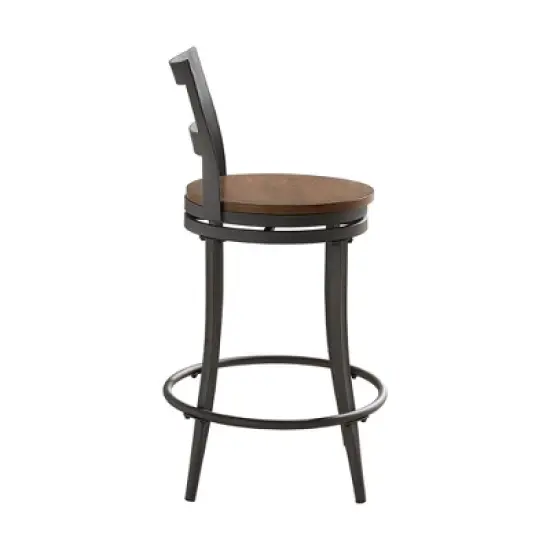 Set of 2 24" Saroyan Swivel Metal & Wood Counter Height Barstool Graphite - Inspire Q image {11}