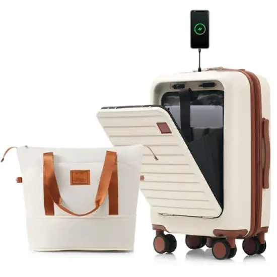 KWPZQEB 2 Piece Luggage Set Carry on Suitcase with ABS Hardshell, Spinner Wheels & TSA Lock, Cup Holder image {10}