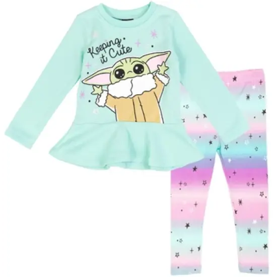Star Wars The Mandalorian Star Wars The Child Girls Fleece Sweatshirt and Leggings Outfit Set Little Kid to Big Kid image {9}