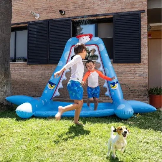 Zone Tech Splash Pad Sprinkler for Kids - Big Inflatable Shark Sprinkler with Basketball Hoop Water Splash Pad for, Ball and Accessories Included image {4}