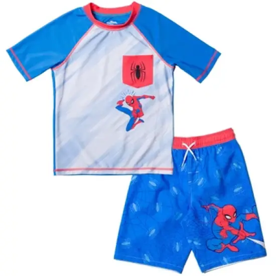 Marvel Avengers Hulk Spider-Man Boys Rash Guard and Swim Trunks Outfit Set Little Kid to Big Kid image {7}