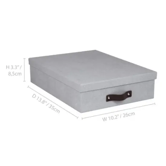 Bigso Oskar Document Letter Box with Lid and Leather Handle &ndash; Canvas Fiberboard File Organizer, 3.3" x 10.2" x 13.8" image {2}