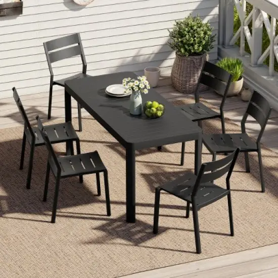 Crestlive Products 4-6 Person Aluminum Outdoor Dining Set Rectangular Expandable Dining Table with chairs Waterproof Rust-Proof All Weather image {1}