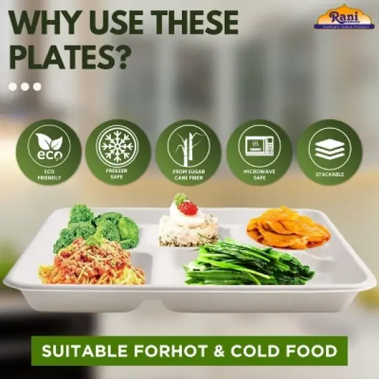 5 Compartment Square Biodegradable Divided Plates - Pack of 500 - Rani Brand Authentic Indian Products image {3}