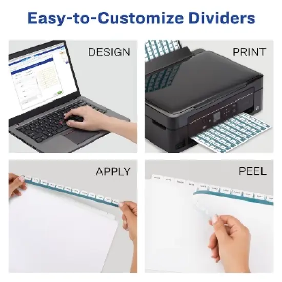 Avery 12 Tab Dividers for 3 Ring Binder, Easy Print & Apply Clear Label Strip, Index Maker Customizable White Tabs, 1 Set (11428) image {2}