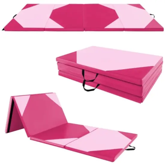 Costway 10' x 4' x 2'' 4-Panel Folding Gymnastics Exercise Mat w/ Hook & Loop Fasteners Purple/Pink/Blue/Rose Red image {15}