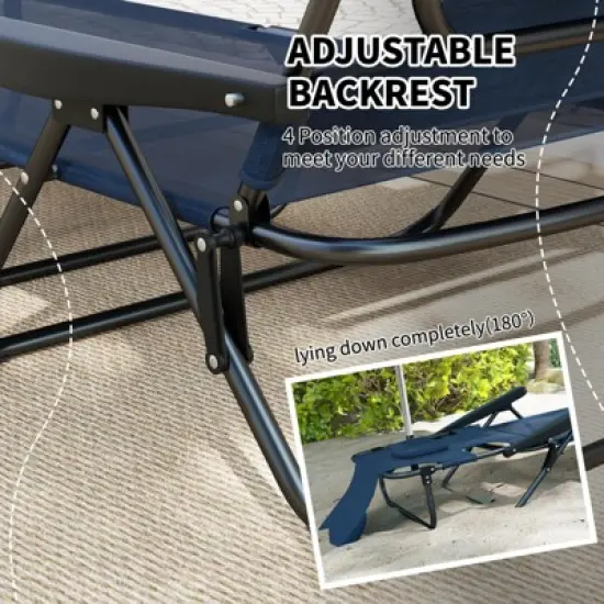 FURNIinspire Outdoor Portable Chair 4 Position Recline Foldable Design with Reading Hole for Poolside Relaxation, Black, Navy Blue, 74.4"*28.3"*32.3" image {4}