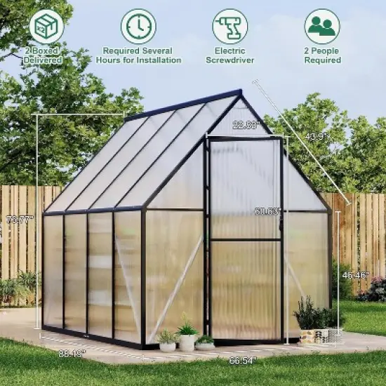 GustoWave  6'X7' Aluminum-Framed Polycarbonate Greenhouse Kit image {1}