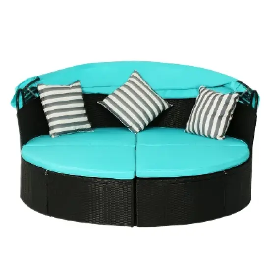 BestMassage Round Wicker Patio Daybed for Backyard Porch Patio or Poolside image {7}