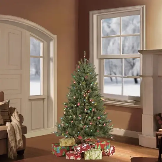4.5ft Pre-lit Artificial Christmas Tree Fir- Puleo: Incandescent Multi Lights, Hinged, Indoor Use image {1}