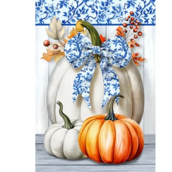 Briarwood Lane Fall House Flag 40x28 For Outdoor Blue and White Pumpkins For Fall House Flag image {2}