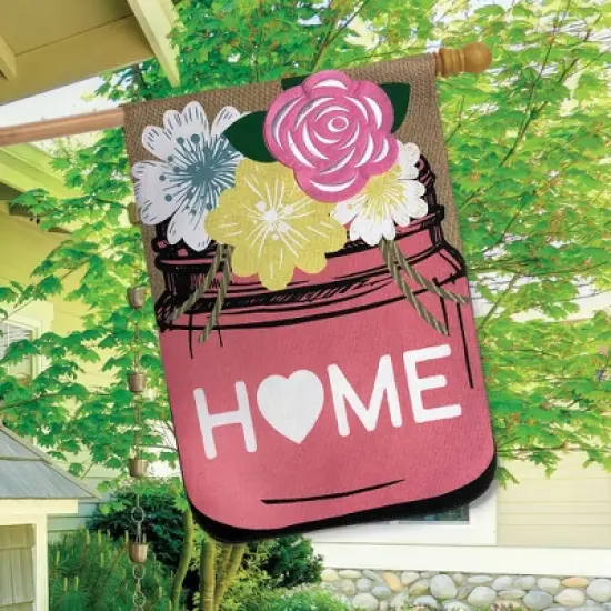 Home Mason Jar Spring Burlap House Flag Floral 28" x 40" Briarwood Lane image {2}
