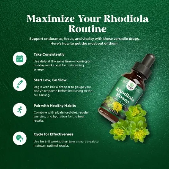 Rhodiola Rosea Tincture, Liquid Rhodiola Supplement for Stress Energy and Mood Support with 3% Salidrosides Rosea Extract, Nature's Craft, 60 servings image {4}