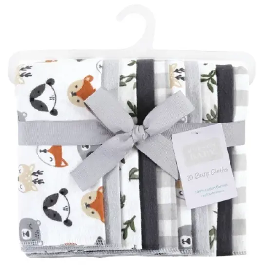 Hudson Baby Unisex Baby Cotton Flannel Burp Cloths, Woodland Faces, One Size image {1}