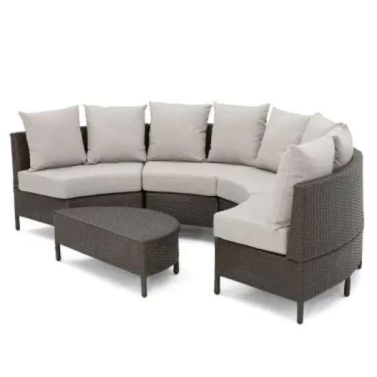 Christopher Knight Home Harper Outdoor Wicker 4 Seater Semi-Circle Sectional Sofa Set with Water-Resistant Cushions image {1}