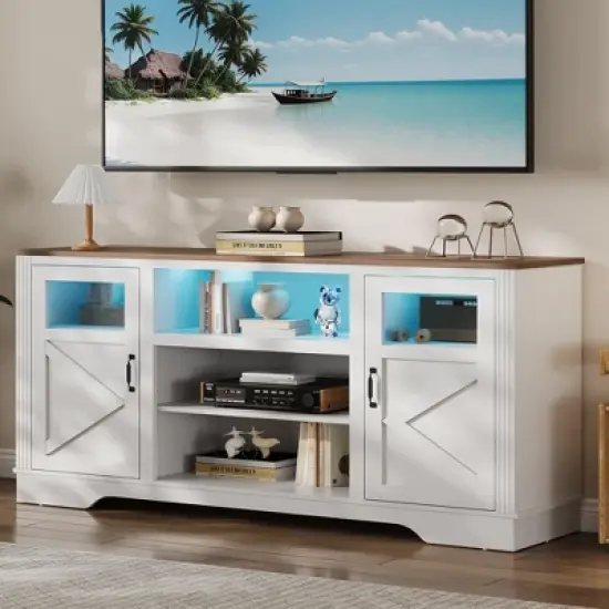 34'' Tall Farmhouse LED TV Stand,Entertainment Center with Storage,TV Media Console Table for TV Up to 65 Inch,TV Table image {9}