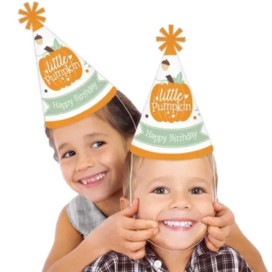 Big Dot of Happiness Little Pumpkin - Cone Happy Birthday Party Hats for Kids and Adults - Set of 8 (Standard Size) image {1}