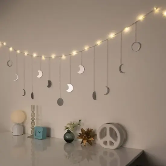 Celestial Garden Silver Moon Phase Celestial Chain Light image {1}