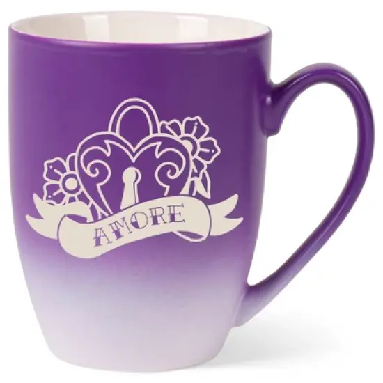 100 North Floral Heart 10 Ounce Purple and White Two Toned Ombre, Comfortably Fits Your Hands, Ceramic Tea Coffee Cup Mug, Amore image {1}