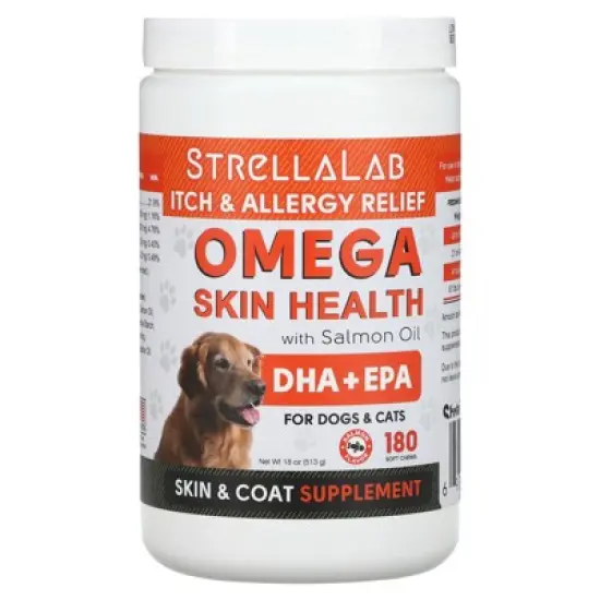 StrellaLab Omega Skin Health With Salmon Oil, For Dogs & Cats, Salmon, 180 Soft Chews, 18 oz (513 g) image {4}