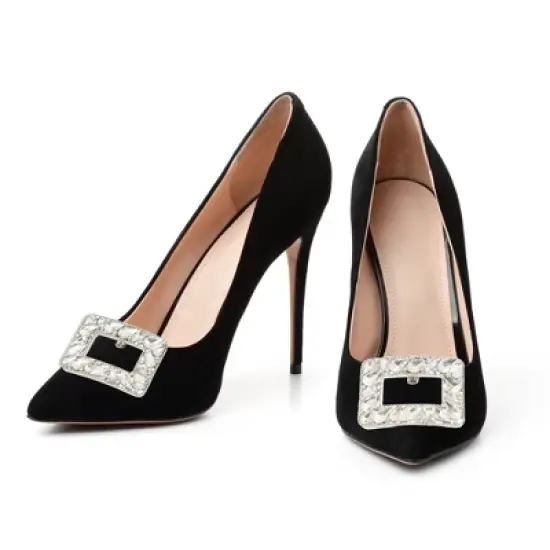 Unique Bargains Women's Square Rhinestone Wedding Shoe Clips Silver Tone 2 Pcs image {5}