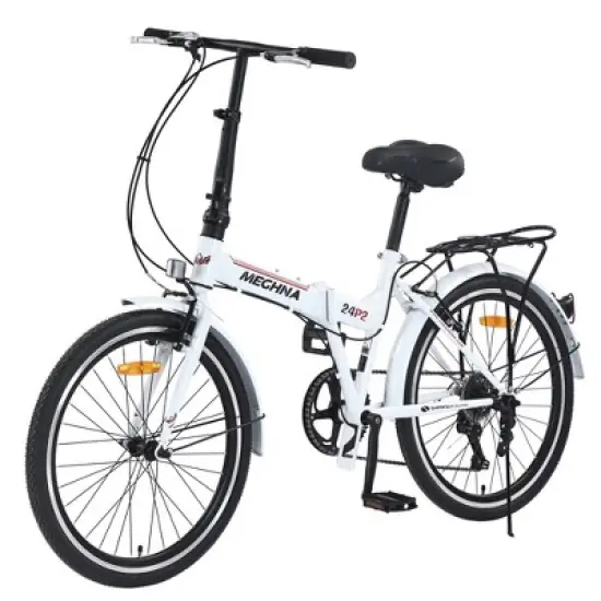 Gulches City Folding Bike 24inch, steel frame, 7speed Shimano gear system, dual V-brakes, 24inch&times;1.5inch black anti-slip tires image {9}