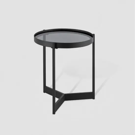 Modern Minimalist Tray Top Round Glass Side Table Black - Saracina Home image {5}