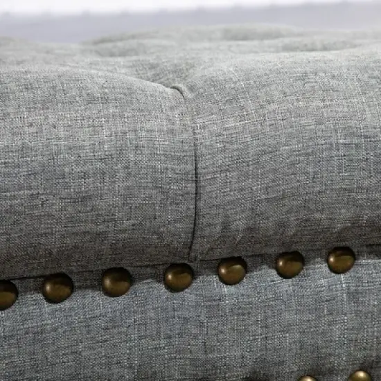 HOMCOM Mobile Upholstered Bench Rolling Button-Tufted Fabric Accent Ottoman with Nailhead Trim & Wheels image {5}