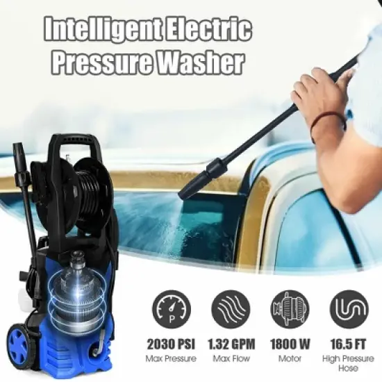 Costway 2030PSI Electric Pressure Washer Cleaner 1.7 GPM 1800W with Hose Reel Blue image {7}