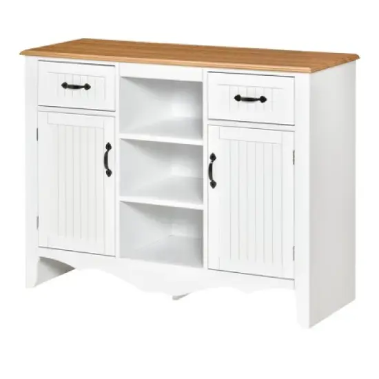 HOMCOM 42" Accent Sideboard, Serving Buffet Cabinet, Coffee Bar Cabinet with Storage Drawers and Adjustable Shelves for Living Room, or Kitchen, White image {3}