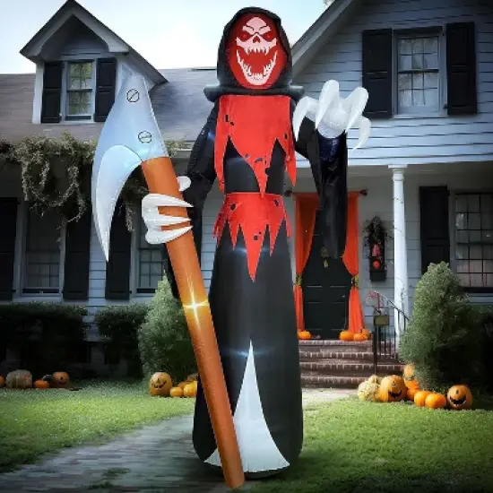 Joyfy 12FT Giant Halloween Inflatable Decoration, Scary Grim Reaper with Scythe for Halloween Indoor Outdoor Yard Lawn Garden Holiday Party Decoration image {4}