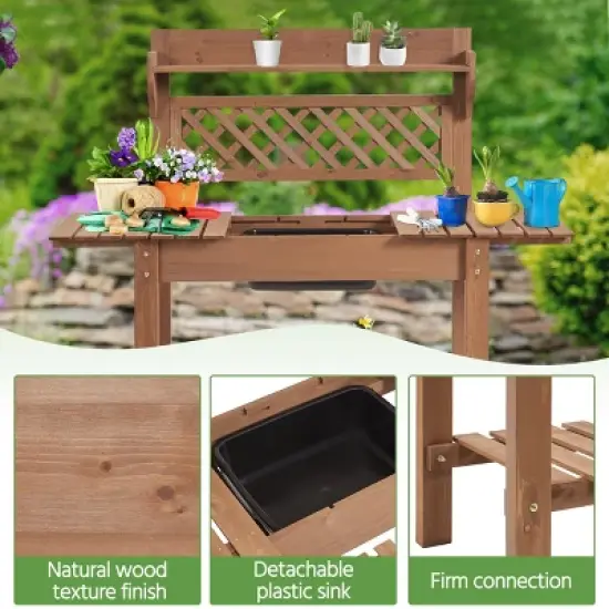 Yaheetech Outdoor Garden Potting Bench Wooden Work Station image {3}