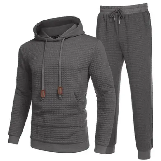 COOFANDY Men's Tracksuit 2 Piece Hoodie Sweatsuit Sets Casual Athletic Jogging Suits Waffle Plaid Jacquard Outfits image {3}