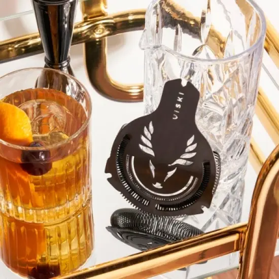 Viski Titanium Staghead Hawthorne Strainer - Laser Cut Cocktail Strainer for Drinks with Springs and Scratch Resistant Titanium Finish - Set of 1 image {5}