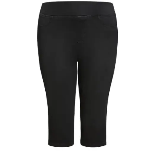 Women's Plus Size Butter Denim Pull On Crop - black | AVENUE image {2}